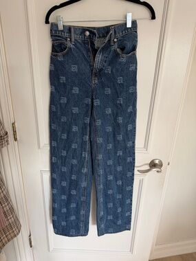 Alexander Wang Blue Logo-Print Wide Leg Jeans